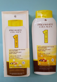 Lait corporel clarifiant PRO-WHITE COLLAGEN anti-taches au beurre de karité et jaune d’oeuf